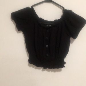 Black crop top off shoulders